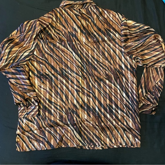 Yves St Clair Semi Sheer Brown Long Sleeved Blouse with golden metallic thread - Picture 6 of 8